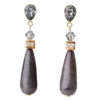 Black Drop Silver Earrings with Pear Stud Posts and Crystal Accents